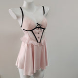Fongt With Chest Cushion Pure Lust Wind Pajamas Female French Pure Lust Wind High-Grade Lace Perspective Thin Ice Ribbon Sling Skirt