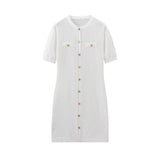 Fongt Women's New Fashion Collar Single Buckle Short Sleeves Thin Knit Mini Dress