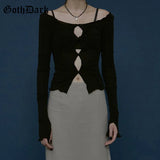 Dark Mall Gothic Harajuku T-Shirts Punk egirl Aesthetic Alternative Clothing Women Crop Tops Casual Long Sleeve