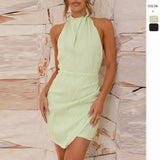 Fongt High-Sensing Dress Hanging Neck Textured Back Dopamine Sexy Short Skirt Woman