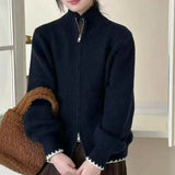 Fongt Solid Color Thin Knitted Collar Jacket 2025 New Simple Leisure Pocket Short Zipper Open Shirt