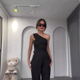 Fongt Summer New Hottie Collar Hanging Neck Repair On The Body Of High-Waisted Straight Trousers Set