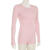 Pink Button Ribbed Playsuit-Outfit