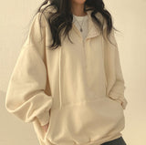 Solid Color Half Zip Up Oversized Hoodie-Outfit