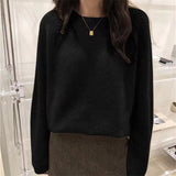 Fongt New 2023 Autumn And Winter Pure Color Shows Thin Knit Bottom Shirt Soft Wind Soft Round Collar Jacket Versatile Loose Sweater-Outfit