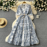 Fongt Wind High-End Dress 2025 New French Retro Elegant Lace Embroidery Waist Long Dress Dress