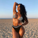 Fongt Export Pure Color Nine Fish High Waist Sexy Split Swimsuit