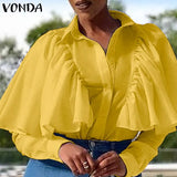 Shirts Long Sleeve Turn-down Collar Blouse 2022 VONDA Female Casual Blouse OL Shirts Blusas Tops Oversized Robe