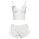 Fongt Summer New Women's Sexy Lace Vest High-Waisted Hip Shorts Suit Woman