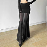 Fongt New 2024 Autumn Women's Dress Is A Solid Color High Waist Mesh Skirt-Outfit