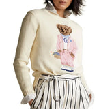 Fongt New Women's Bear Embroidered Retro Body Sweater College Style Knitted Shirt Top