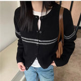 Fongt Striped Wool Knitted Cardigan Women's Autumn Coat 2025 New Spliced Sweater Jacket Bottom Shirt Tide