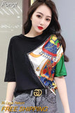 All-match Round Neck Patchwork Design Casual Korean Fashion Pullovers for Women 2023 New Women's Clothing Tops