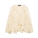 Fongt Women's Clothing 2025 Spring New Multi-Color Simple Cascade Decoration Chiffon Shirt