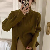 Fongt Women's Autumn And Winter Half-High Collar Long-Sleeved Sweater 2025 High-Collar Thick Wool Knitted Bottom Coat