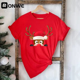 Hat Family Red Printed T-shirts Mom and Me Santa