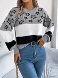 Fongt Orders For Autumn And Winter Casual Coloring Star Hollow Lantern Sleeve Sweater Women's Clothing
