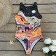 Swimsuit2025 New Conjoined Bikini Personality Abstract Print Swimsuit Women