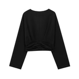 Fongt Decorative Short Top 2025 Spring Women's Long-Sleeved V-Neck Buckle Short Shirt