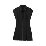 Fongt Zipper Wide-Fold Short Dress 2025 Summer Temperament Casual Sleeveless A-Word Miniskirt