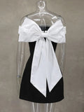 Black Off-shoulder Large Back Bow Mini Dress-Outfit