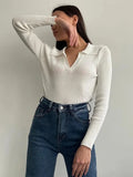 Collar Blue New In Knitwears Slim Spring New 2023 Pullovers Solid Bottom Shirt Causal V-neck Korean Fashion Long Sleeve