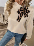 Fongt And Winter Leopard Collar With Round Tie Loose Casual Women's Top