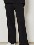 Women Knitted Suit Warm Solid Split Pullovers and Wide Pants Two-piece Suit Female Half Turtleneck Oversize Tracksuit-Outfit