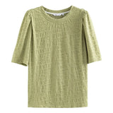O-Neck Short Slevee Women T-Shirts Solid 2022 Summer New Art Women Tops Texture Sense French Bubble Half Sleeve