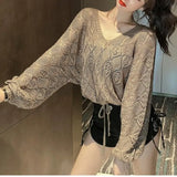 Fongt 2024 New Back Chain Jacket With Sunscreen Thin Top Hook Flower Hollow-Out Knit Sweater-Outfit