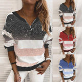 Fongt 2025 New Explosion Striped Digital Printing Long-Sleeved Half-String Loose Casual Dress Woman