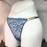 Fongt Diamond Metal Chain Lady T-Shirt Trousers Thin Perspective Lace T Pants Thin Cotton Crotch Trousers