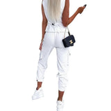 New 2023 Striped Sleeveless Vest Suit Casual Commuter Nine Split Pants (2 Pieces-Outfit