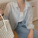 Fongt Sense Behind The Fork Long-Sleeved Shirt Women Loose Solid Color Wear Sunscreen Summer New