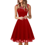 Women's Elegant Lace Wedding Dress Bow Belt Irregular Length Sleeveless Dress Chiffon Dress Bridesmaid Cocktail Party Dresses-Outfit