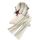 Fongt Lazy Suit Women Loose Outer Shawl Scarf With Long-Sleeved Knitting Tops High-Rise Sweater Pants