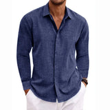 Fongt Men's Linen Long-Sleeved T-Shirt Loose Sweatshirt Solid Long-Sleeved Cotton Shirt Men's Large Size Men's