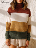 2022 Autumn Winter Thick Women's Sweater Knitted Colorful Long Sleeve Turtleneck Loose Jumper Soft Warm Pullover