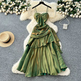 Fongt Goddess Fan Design Sense Square Neck Sling Sling Sling Folds To The Waist Lotus Leaf Dress Girl Dress Dress