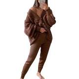 Knitted Tracksuit Women V Neck Cardigan Sweater And Elastic Pants Women's 2 Piece Set Knitting Suit 2021 Autumn