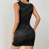 Fongt Women's Street Sexy Hollow Ring Splicing Fashion Design Style Dress Z0770