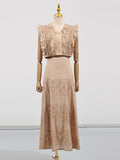 Fongt Summer New Two-Piece Femininity Elegant Fresh Sweet V-Leading Flying Sleeve High-Waisted Dress Suit