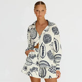 Fongt Early Autumn Casual Senior Fruit Print Shorts Cardigan Set-23114-Outfit