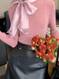 Fongt Design With Bow Temperament Elegant Knitted Shirt Autumn And Winter New Rich Gold Feeling Thin Top