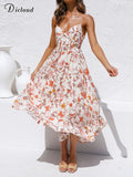 Sexy Summer Dresses For Women 2022 Elegant Floral Sling Spaghetti Straps High Waist Sundress Party Beach Female