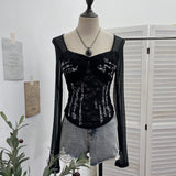 Fongt Shot With Chest Pad Hottie Letter-Print Lace Splicing Mesh T-Shirt T-Shirt 6231
