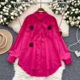 Fongt Niche Design Three-Dimensional Flower Shirt Women's Autumn Loose Thin Ocean To Reduce The Age Of Chic Light Luxury Blouse