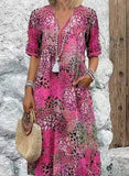 Fongt Fashion New Printed Lace V-Neck Short-Sleeved Dress