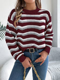 Fongt Autumn And Winter Casual Hollow Striped Lantern Long-Sleeved Jacket Sweater Women's Clothing