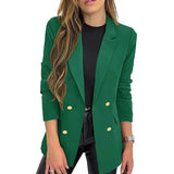 Fongt New Small Suit Coat Women's Solid Color Casual Long Sleeve Lapel Button Autumn Coat-Outfit